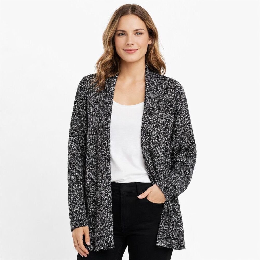 Maurices Cardigan Sweater Womens XL Black Marled Open Front Chunky Knit Cozy